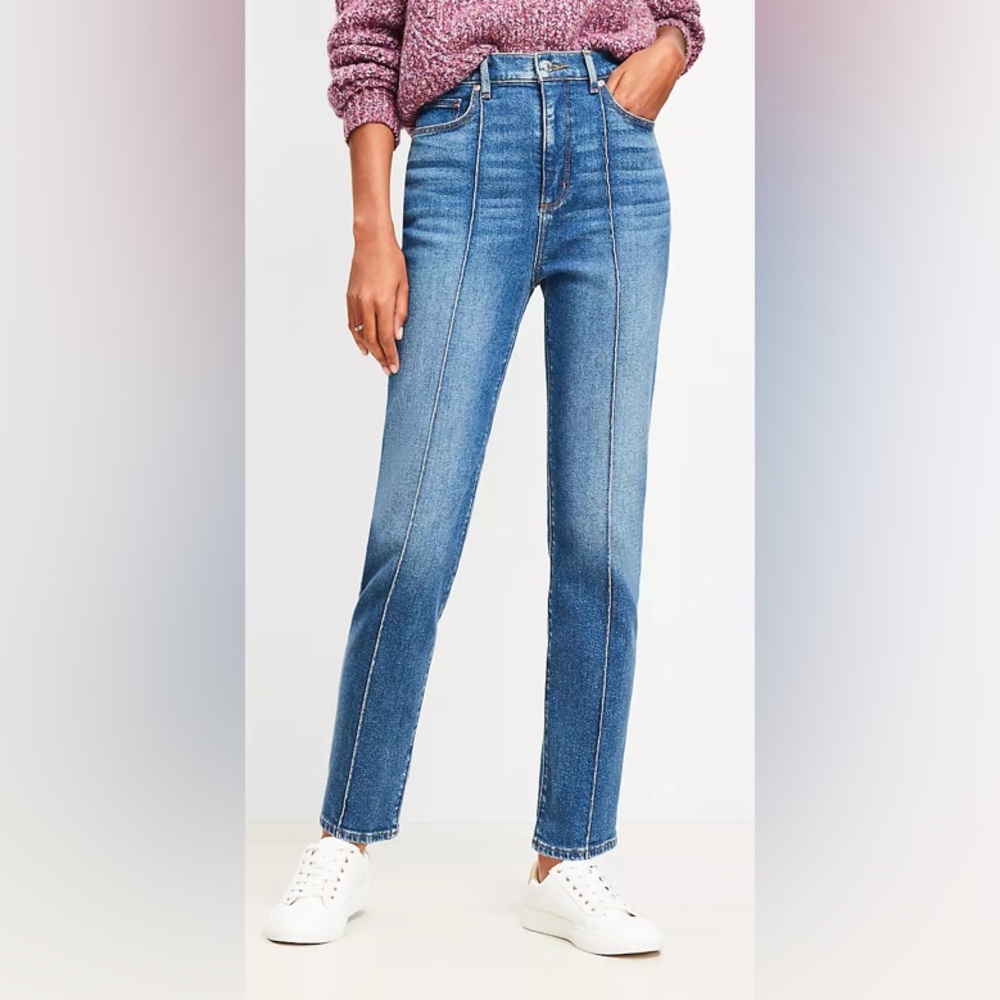 Loft Pintucked High Rise Slim Jeans, Petite, 32